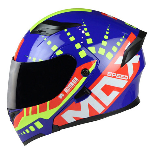 Casco Abatible De Moto Edge Helmets Maxspeed Certificado Dot Color Azul/Rojo Tamaño del casco L