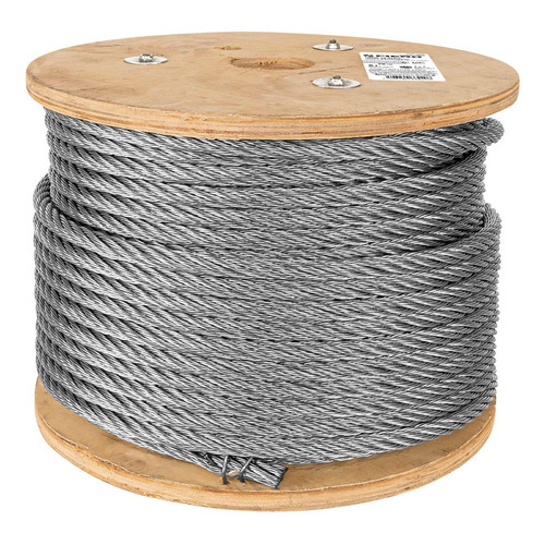 Cable De Acero 1/2' Rígido 7x7 Hilos Carrete 75 M