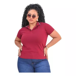 Blusinha T Shirt Feminina Baby Look Gola Polo Luxo Plus Size