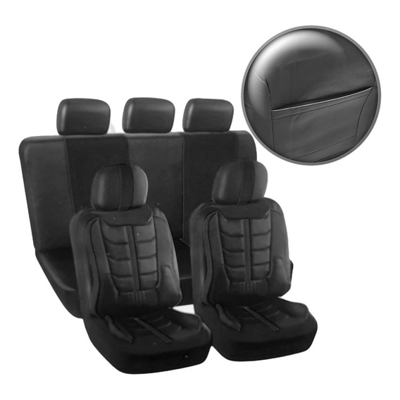 Set Funda Cubreasiento 100% Eco Cuero Acolchado Bolsillo R&c