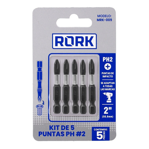 Juego De Puntas Phillips Ph2 De 2'' 5 Piezas Mrk-009 Rork