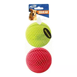 Nerf Dog Squeak Ball, Grande, Paquete De 2, Verde Y Rojo, Color Verde Y Rojo