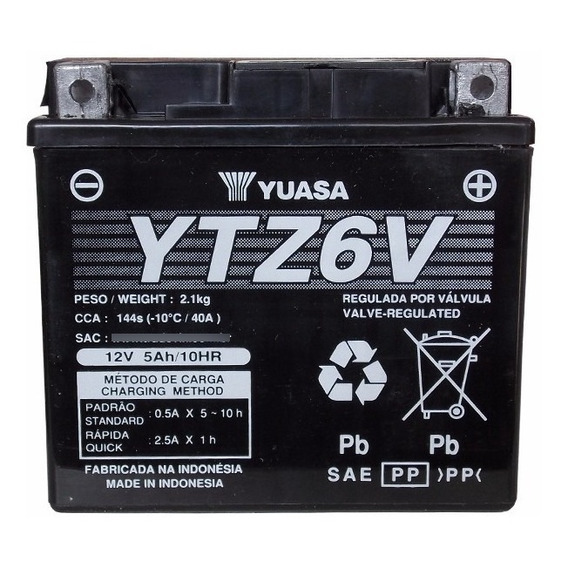Bateria Yuasa Ytz6 V = Ytx5l Bs Gel Cg Titan 150 Fzi 2.0 Fas