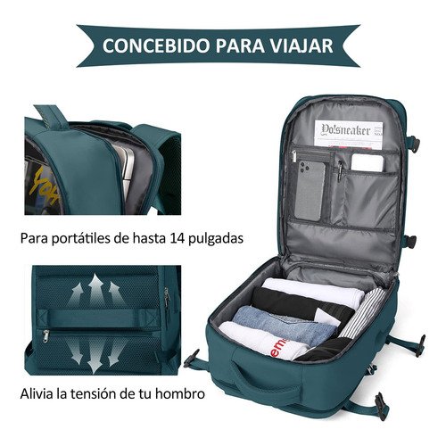 Mochila De Viaje De Gran Capacidad Con Hombros Usb Puerto Color Verde oscuro Diseño de la tela Liso