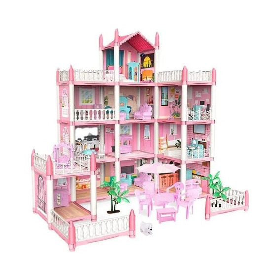 Casa de muñecas gzcb-mx Rosa con muebles 