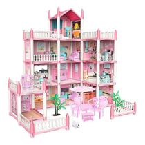 Casita Casa De Muñecas Con Muebles Castillo Diy Juguete Color Rosa