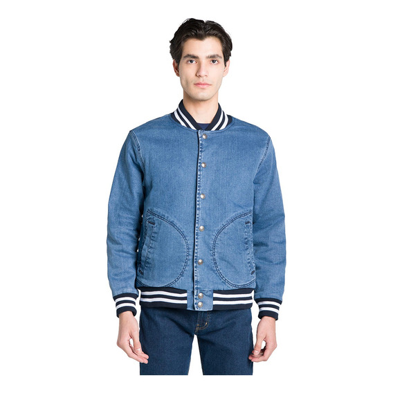 Chamarra Bomber Oggi Hombre Mezclilla Corte Slim Azul Claro