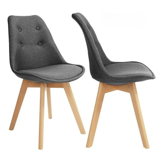 Silla Eames Escandinava Madera Tapizada Gris Comedor