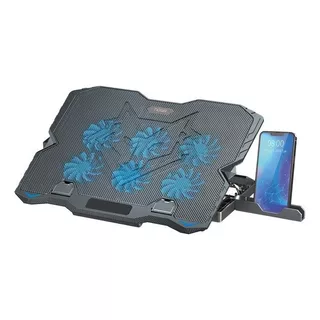 Base Para Notebook Gamer 6 Coolers Luces Celular Noga Za16 E Color Negro Color Del Led Azul