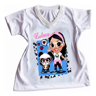 Camiseta Menina Infantil Com Pérolas Youtuber Luluca Panda