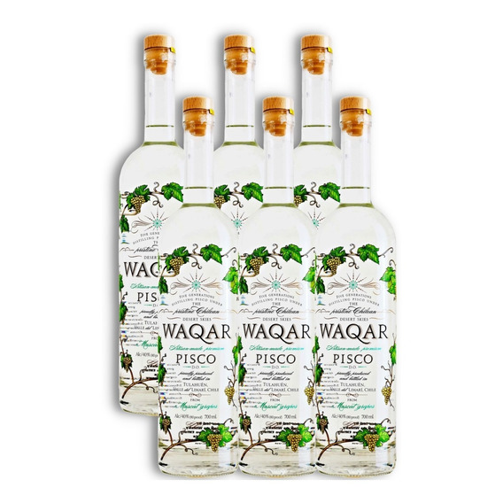 Pisco Moscatel Destilado Waqar Artisan Caja X6 700ml Premium