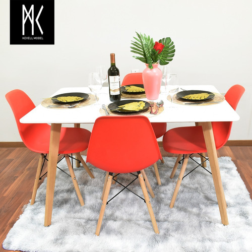 Comedor Minimalista Eames Mesa + 4 Sillas Varios Colores Color Rojo