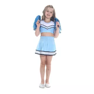 Fantasia Infantil Menina Líder De Torcida Azul Saia Carnaval