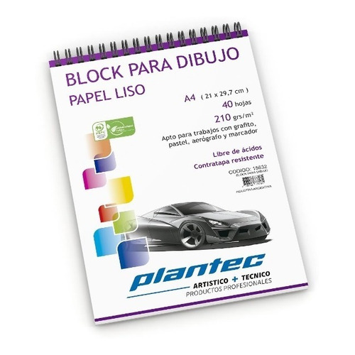 Block Para Dibujo 210 G A4 Plantec 40 Hojas Espiral Su 15632 Color Blanco