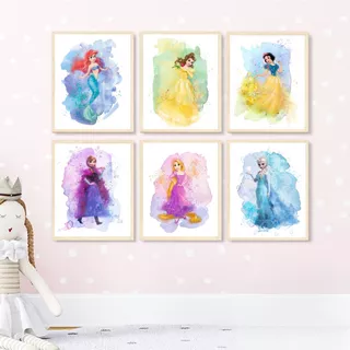 Set X6 Cuadros Completos Princesas Sirenita Bella Elsa 18x24