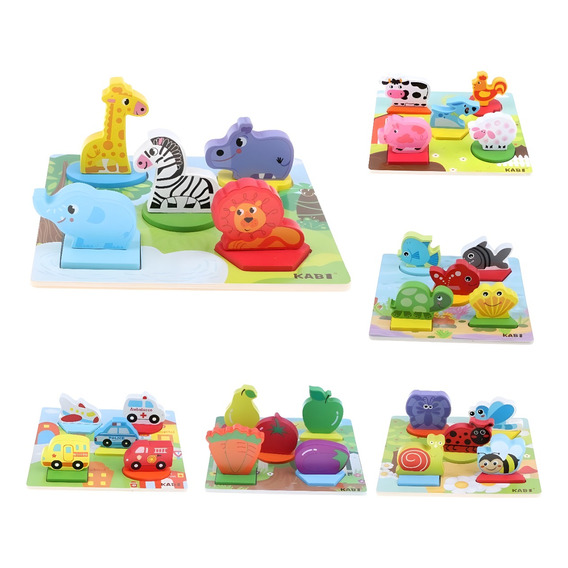 Puzzle Infantil De Madera Con 5 Figuras 3d Juego De Encastre
