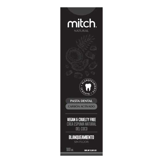Pasta Dental Mitch Premium Carbón Activado 100ml Sin Flúor 