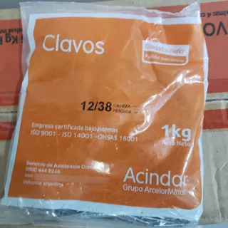 Clavo Acindar Cabeza Perdida 12/38 - Caja X 16 Kg.