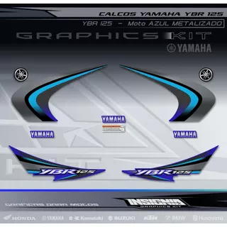 Calcos Yamaha Ybr 125- Moto Azul Metalizado- Insignia Calcos