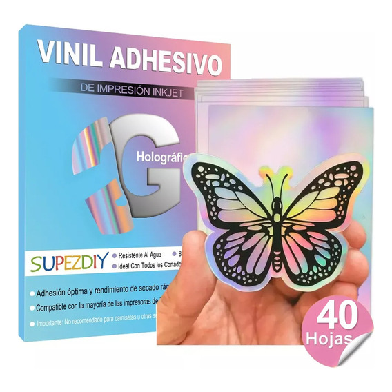 40 Vinil Impresión Adhesivo Inkjet Tornasol Holográfico A4