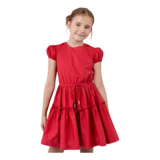 Vestido Infantil Tricoline Vermelho Um Mais Um 011019 .ale.