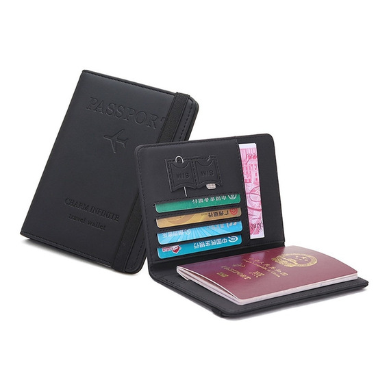 Estuche Porta Pasaporte Funda Protectora Rfid Negro / Promof