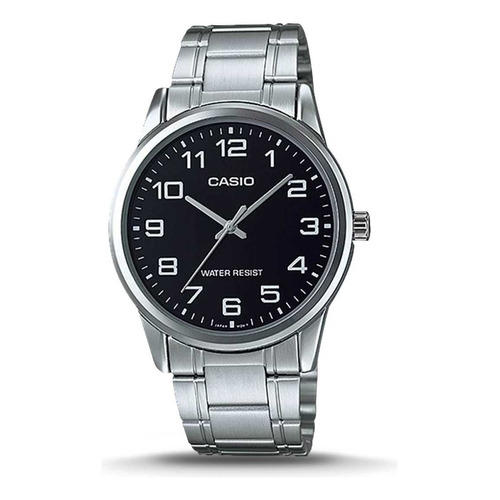 Reloj pulsera Casio MTP-V001GL-7BUDF con correa de acero inoxidable color plateado - fondo negro