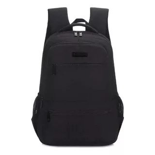 Mochila Unisex Travel Tech Portanotebook Reforzada Urbana Color Negro Diseño De La Tela Liso