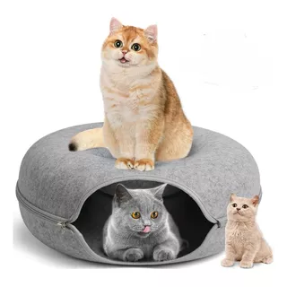 Cama Tunel Para Gatos Con Cremallera Tipo Donut Mascotas L Color Gris