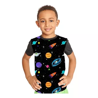 Camiseta Infantil Espaço Planetas Full Print Ref:118