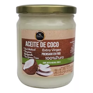 Aceite De Coco Extra Virgen  Prensado/frío 450 Ml/350 G