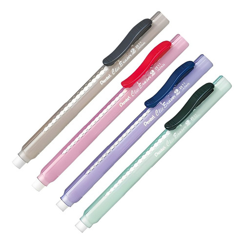 4 Borrador Goma Tipo Lapiz Pentel Clic Eraser 2 Dif Colores