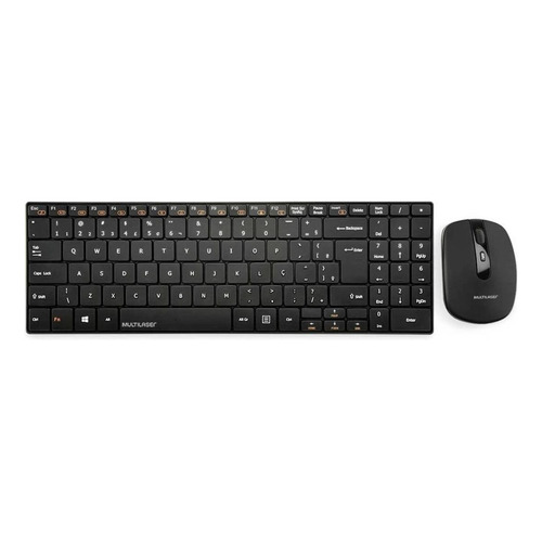 Kit de teclado y mouse inalámbrico Multilaser TC202 Portugués Brasil de color negro