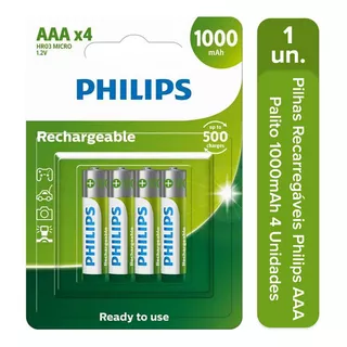 Pilha Philips Recarregável Aaa 1.2v 1000mah 4un Hr03 Micro