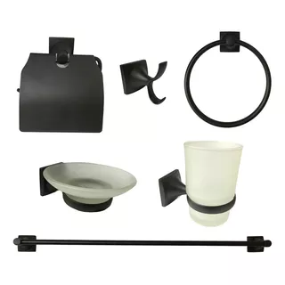 Set Accesorios Baño 6 Piezas Negro Acero Inoxidable 