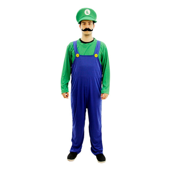 Disfraz De Luigi De Mario Bros Con Bigote Adulto