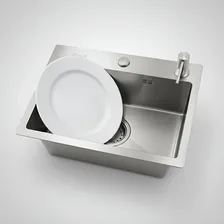 Bacha Cocina Pileta Acero Inoxidable Moderna Parrilla Simple Rectangular Fika Con Dispenser 52x32x16cm Plateada Plateado