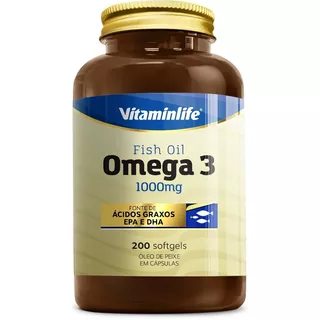 Óleo De Peixe - Ômega 3 1000mg 200 Cápsulas - Vitaminlife Sabor Sem Sabor