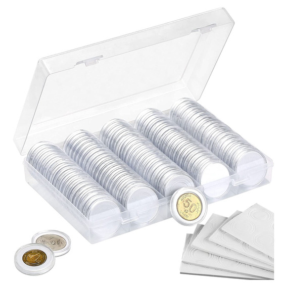  100 Capsulas 30mm Moneda Almacenaje Limpio Caja Plástica 