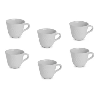 Jogo 6 Xícara Café 75 Ml Porcelana Branca Canequinha