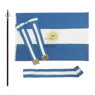 Bandera Argentina Ceremonial Jardin Con Moño + Tahali + Asta