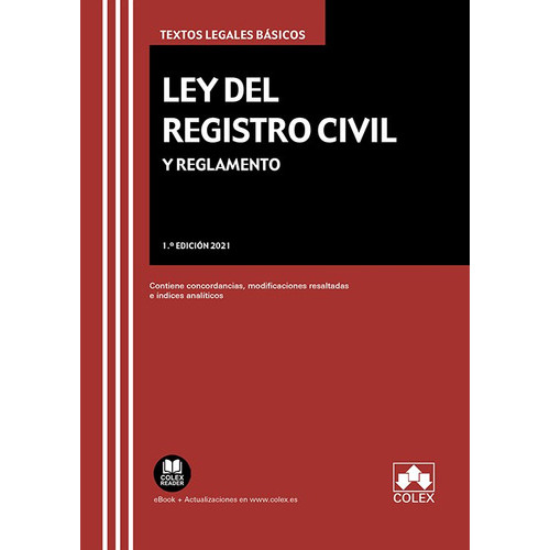 Ley Del Registro Civil Y Reglamento 2021, De Aa.vv. Editorial Colex, Tapa Blanda En Español