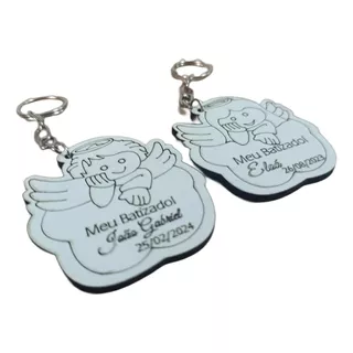 60 Chaveiros Lembrança Batizado Anjo Personalizado Mdf 3mm