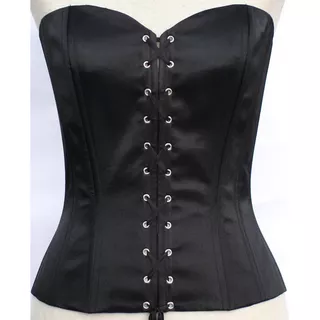 Corset Saten Negro Ojales Nickel Cintas Cruzadas Gótico Rock