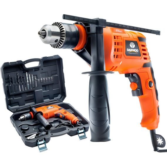 Taladro De Impacto 550w Atornillador + Accesorios C/ Maletin Color Naranja