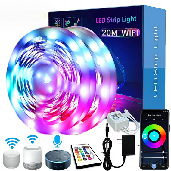 Tira De Luz Led Rgb 20m (2x10m) App Wifi Control Remoto