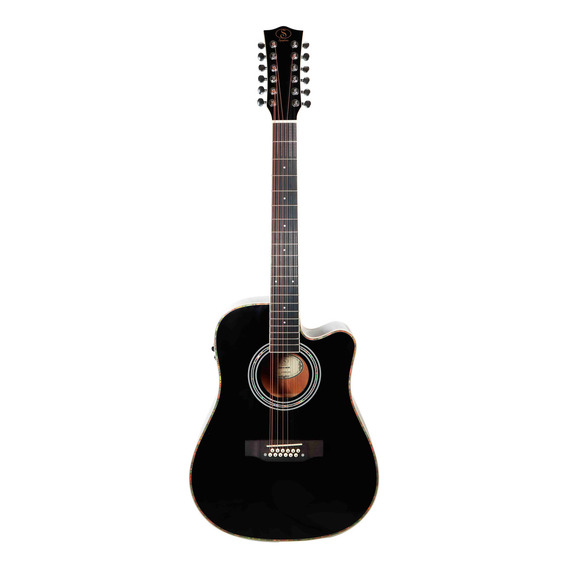 Guitarra Electrocústica Symphonic J20-cen 12 Cuerdas Color Negro Material Del Diapasón Palo De Rosa Orientación De La Mano Diestro