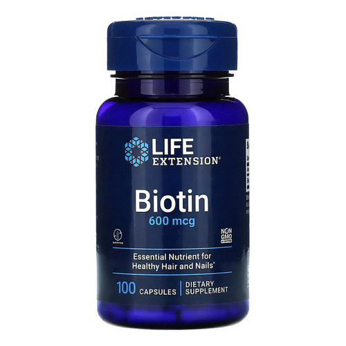 Life Extension, Biotina 600 Mcg, Cabello Y Uñas 100 Caps Sfn Sin sabor