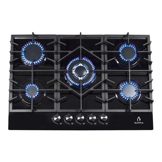 Parrilla Empotrable A Gas Supra 76cm De Cristal 5 Quemadores Color Negro