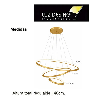 Lampara Colgante Triple Aro Led Cct Dorado Ldf41072-d  Dorado